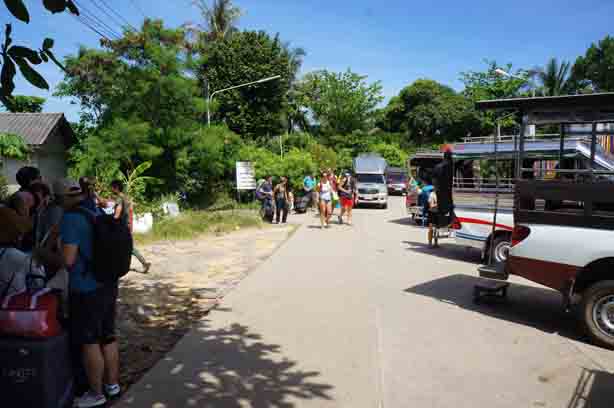 Taxis waiting outside the Boonsiri office in Koh Kood - ready to take you to your hotel on the island, included in the ticket price